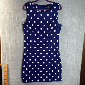 Connected Apparel Blue White Polka Dot Sheath Dress Size 16 Sleeveless Knee Work